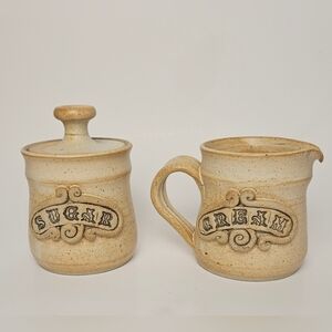 Vintage 1970s Stoneware Cream & Sugar Set – Rustic Embossed Pottery Canada